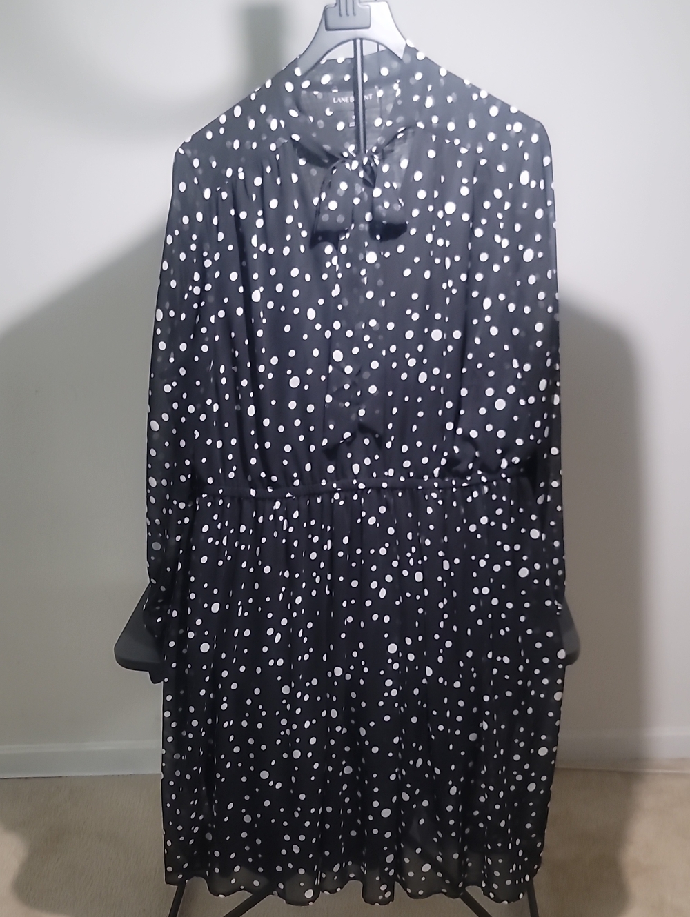 Lane Bryant Black and White Polka Dot Tie-Neck Dress